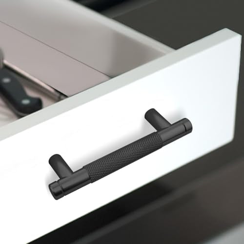 12 Pack 3 Inch 76 mm Knurled Cabinet Handles Cabinet Pulls Aluminum Handles Pulls Black Oxidation Finish with Diamond Pattern 4" Length pulls (12 Pack, Black, 3 Inch) - color: Black, size: 3 Inch