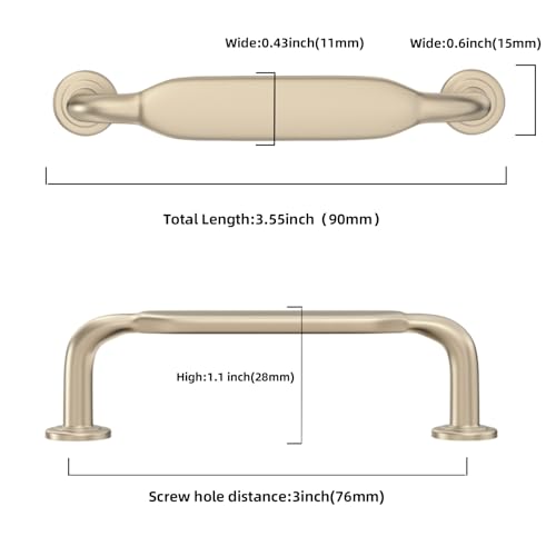 10 Pack 3 Inch Cabinet Pulls Brushed Brass Kitchen Cabinet Handles Zinc Alloy Drawer Pulls Solid Cabinet Hardware - color: Brushed Brass, size: 3'' Hole Center(76mm)