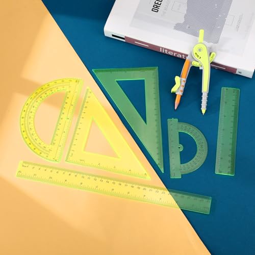 Zonon 7 Pcs Geometry Math Set with Compass Protractor Rulers, Yellow - color: Yellow