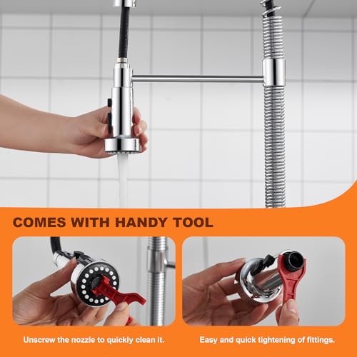 TIORIY Kitchen Faucet Spray Head Replacement with 15 Adapters, Plastic Spray Nozzle for Kitchen Faucet 3 Modes, Compatible with American Standard Faucets, Pause Mode (Chrome) - color: Chrome, style: Pause
