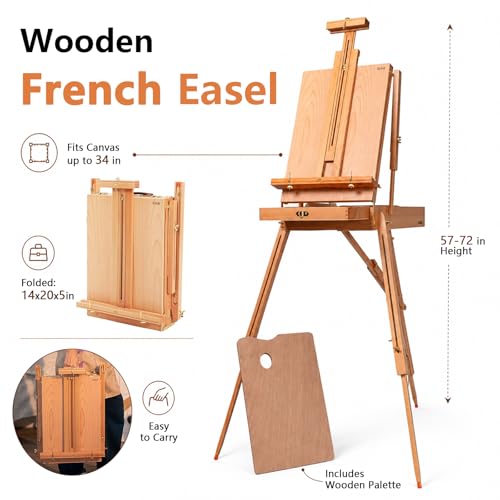 DJAR 169-Piece Wooden French Easel Art Painting Kit for Adults