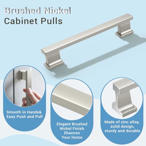 KNOBWELL 6 Pack Brushed Nickel Solid Cabinet Pulls 5 Inch(128mm) Hole Center Kitchen Cabinet Handles,Cabinet Hardware for Cupboard Drawer Pulls - color: Brushed Nickel, size: Hole Center：5 inch（128mm）