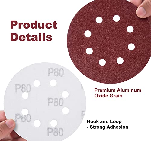 S SATC 150 PCS Sanding Discs 80 Grit Hook and Loop 5 Inch 8 Hole Adhesive Sandpaper for Woodworking and Automotive - style: 150PCS 5 Inch 80 Grit