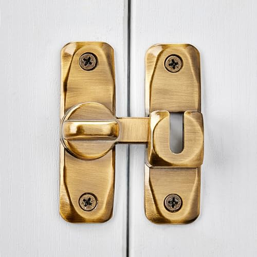 Brass Barn Door Latches,90/180 Degree Gate Lock_B - color: Brass