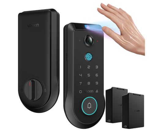 Lockin Veno Pro Smart Deadbolt Lock with Dual Swappable Batteries for 6-Month Extended Power, Palm Vein & Fingerprint Keyless Entry, Built-in Wi-Fi, Doorbell, App Remote Control, IP65 Waterproof - size: Dual Batteries, style: Palm Vein+32G Local Storage