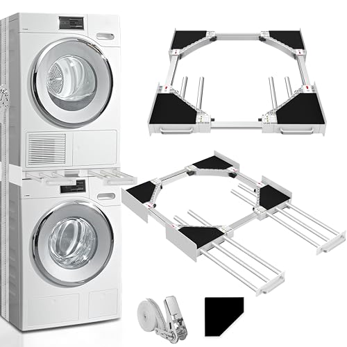 Washer Dryer Stacking Kit - Adjustable Design Fits Most Washers & Dryers | Adjustable 24" - 29" - Universal Stacking Kit with Pull-Out Drying Rack for Laundry Room - Space-Saving - style: Stacking Kit with 6 Tube Racks