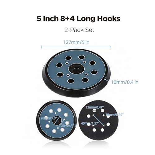 2-Pack 5 Inch Orbital Sander Replacement Pads, 8-Hole Hook & Loop Design with 4 Screw Holes, Compatible with Random Orbital Sanders(LPOS-01)