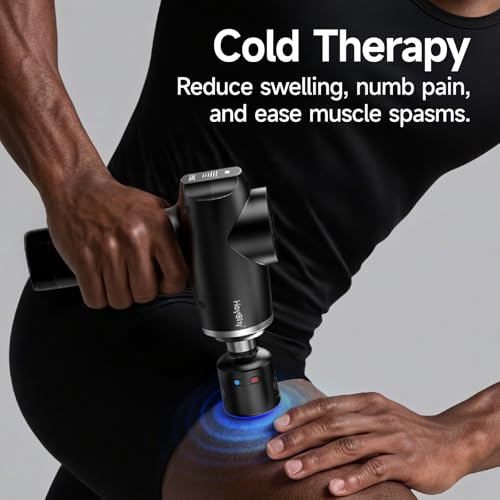 HEYCHY Massage Gun Deep Tissue, 5 Heads Muscle Massager with Heat and Cold - color: Classic Black