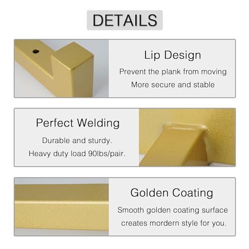 OVOV 6 Pack 10 Inch Gold Shelf Brackets with Lip Wall Shelf Brackets - color: Gold, size: 10 Inch