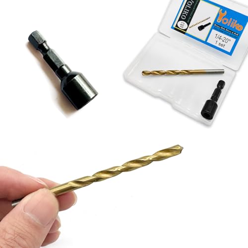 2 Pcs Hanger Bolt Driver and Drill, Alloy-Steel Driver with HSS Twist Drill for 1/4"-20 Double Headed Wood Screws Fully All Threaded Rod,Threaded Insert Hexagon Head Drivers and Drills Bits - size: Driver&Drill 1/4"