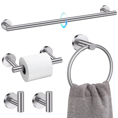 TQKAG Brushed Nickel Toilet Paper Holder, 5 Piece Towel Racks for Bathroom | 23.6" Bathroom Hardware Set, SUS304 Stainless Steel, Double Post Pivoting, Towel Hooks, Toilet Paper Holder Set Wall Mounted - color: Brushed Nickel, size: 5-Pieces Set-B