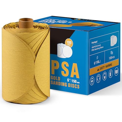 S SATC Premium Gold Sandpaper 6 Inch 100 PCS Sanding Discs 150 Grit Self Adhesive Stickyback Sandpaper Roll Aluminum Oxide PSA Sandpaper Discs for Wood, Metal, and Car Paint - style: 150 Grit