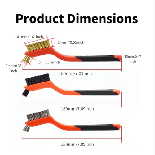 3-Piece Steel Wire Brush Set for Cleaning, Rust Removal, Scrubbing, Detail Work & Metal Cleaning - Stainless Steel/Brass/Nylon Bristles, Scratch Brush
