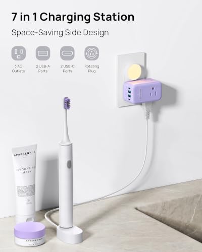 TROND Multi Plug Wall Outlet, 3 AC Outlet Extender with 360 Rotating Plug - color: Purple, size: 3 Prong-1 Pack