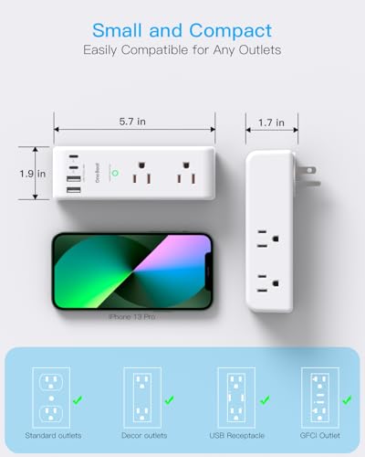 PD 30W Surge Protector Outlet Extender with Rotating Plug, USB Wall Outlet - color: White, size: 2C2A&PD 30W, 1 Pack