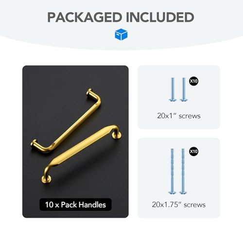 HOME EDIT Gold Solid Cabinet Handles & Pulls 5 Inch 10 Pack - color: Brushed Brass, size: 5 inches Hole Center
