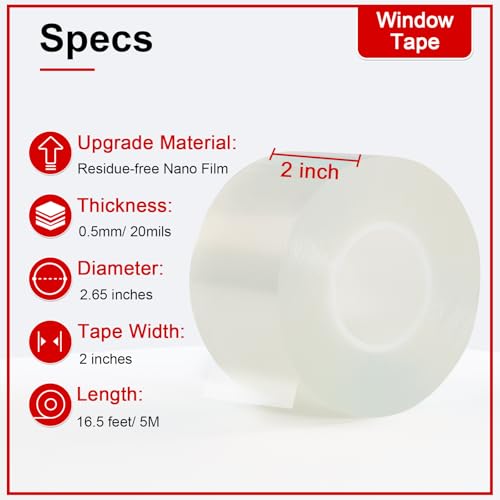 Transparent Window Weather Sealing Tape 2 Inch x 16.5 FT Weather Stripping Residue-Free Clear Window Insulation Caulk for Shower Glass Gaps and Clear Tape Doors Windows Windproof - size: 2 IN - 16.5 Ft Clear
