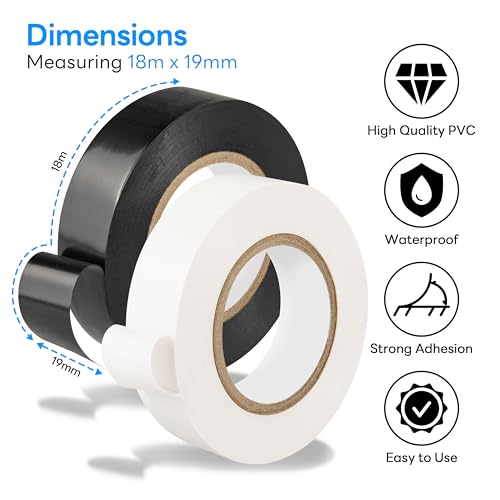 3-Roll White and 3-Roll Black Electrical Tape Combo 19mm × 18m High-Adhesion PVC Insulation Tape for Insulation Repair and Wire Protection - color: three white& three black