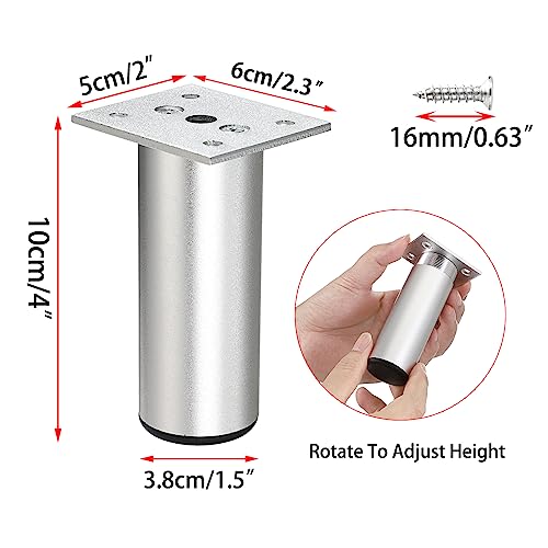 Sumnacon 4PCS Aluminium Alloy Furniture Legs - Round Adjustable Sofa Legs Furniture Cabinet Legs, 4 Inch Funiture Feet for Cabinet Desk Table Chair Sofa Bed, Silver - color: Silver, size: 4 Inch Height