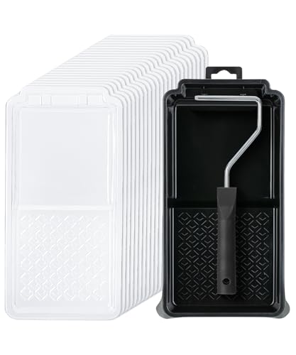 Bates- 4 Inch Paint Tray Set, 22 pcs, 1x 4 Inch Paint Roller Tray, 20x Disposable Plastic Liners & 1x Roller Frame