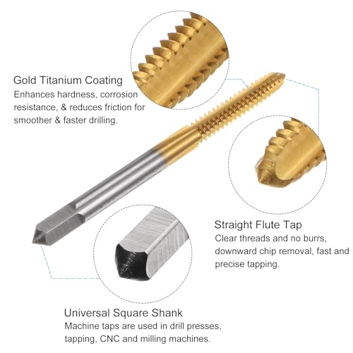 uxcell Tap & Drill Bit Set, 2pcs, 3/16-24 UNC Straight Flute Thread Tap & 4mm Twist Drill Bit, Titanium Coated M2 High Speed Steel Tool Set - size: 3/16-24 UNC + 5/32" (4mm)