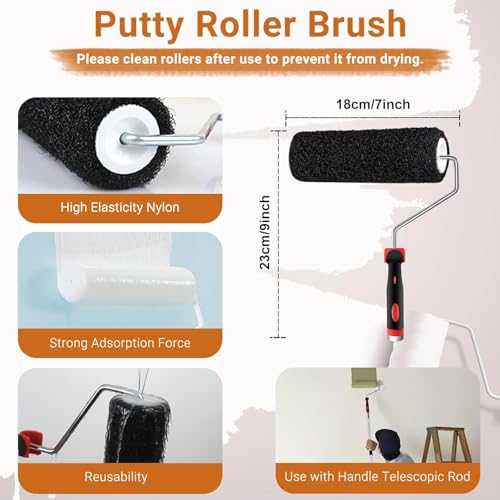 DEKEones Drywall Skimming Tools Set with 10”24”32” Skimming Blades, a Paint Roller, a Extension Pole and 3 Kinds of Putty Knife Tools for Smoothing Wall and Ceiling