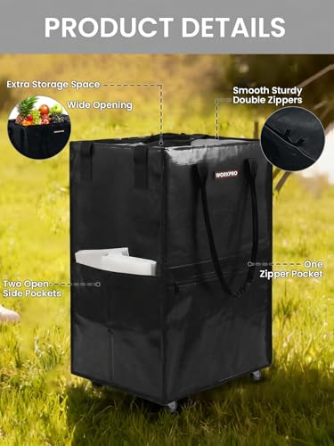 WORKPRO Large Rolling Grocery Bag, 36-Gallon Rolling Tote with 5 Wheels - color: Black, size: Large