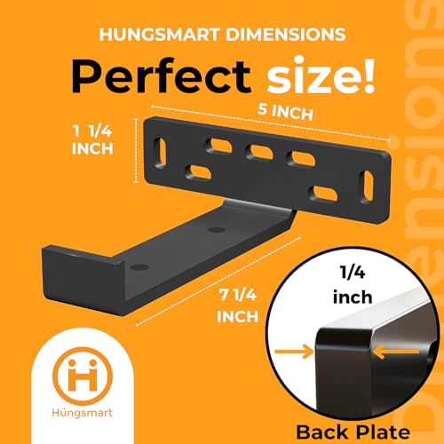 4-Pack J-Shape Heavy Duty Floating Shelves Brackets - Black, 7.25"L x 5"W x 1.25"H, Q253 Steel, Wall Mount - color: Black, size: 7.25 inch - J Shape