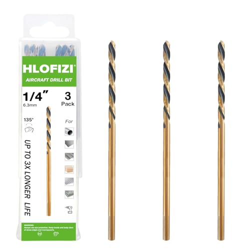 1/4 x 8 Inch Extra Long Drill Bits (3 Pack), Aircraft Drill Bit Black and Gold M2 HSS for Wood, Plastic, Thin Metal Sheet - size: 1/4 in