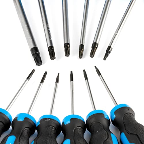 NEIKO 01377A Magnetic Torx Screwdriver Set | 12 Piece | T5 – T40 | 6 Point Star Head Driver | Heat Treated Chrome Vanadium Steel | Non Slip Cushioned Handle Grip | Magnet Bit Tip | Carrying Pouch - size: Torx Set