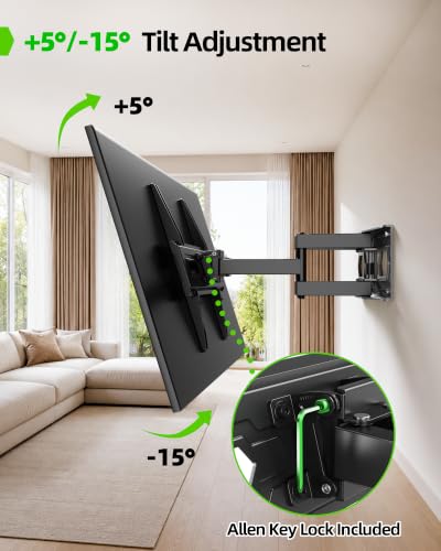 USX MOUNT TV Wall Mount for 32-74 inch Flat Screen/LED/4K up to 110lbs, Full Motion TV Mount Bracket with Swivel & Tilt Articulating Dual Arms, Max VESA 400x400mm, Fits 12/16" Wood Studs - size: 32-74inch