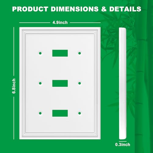 OKAYZIP White Decorative 3 Switch Light Switch Cover Plate | Natural Material Triple Toggle Switch Plate Covers - Modern Style 3 Gang Wall Plates - size: 3 Toggle 1 Pack