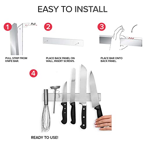 Modern Innovations Magnetic Knife Holder for Wall and Fridge - 12" Knife Magnetic Strip, Magnet Kitchen Knife Holder and Rack, Stainless Steel Magnetic Knife Bar for Kitchen Utensils - size: 12 Inch