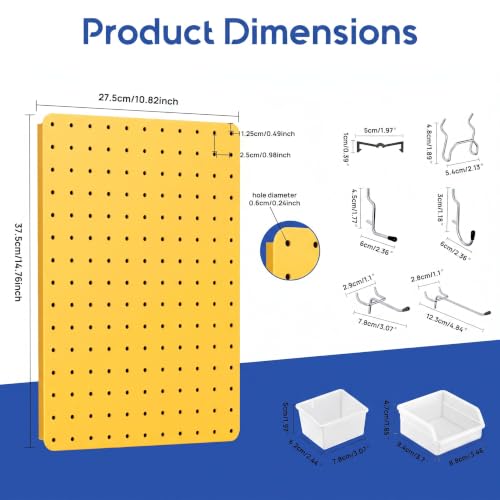 Pegboard Organizer Kit,4 Pack 14.76x10.82 in Metal Panels with 6 Bin,Yellow - color: Yellow, size: 14.76"x10.82"- 4 Pcs