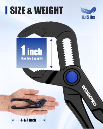 WORKPRO Mini Water Pump Pliers, 4-Inch Groove Joint Pliers for Tight Spaces - color: Black