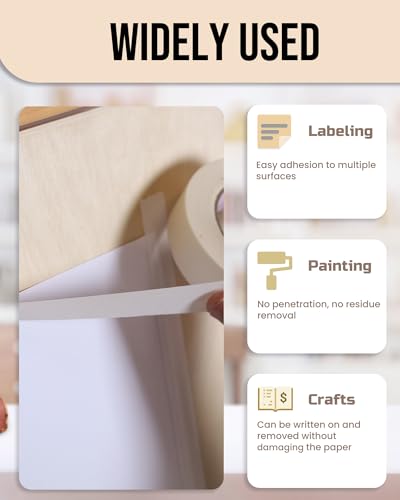Lichamp Masking Tape 1 inch, 24 Pack General Purpose Beige White Masking Tape, 1 inch x 55 Yards x 24 Rolls (1320 Total Yards) - size: 24 Rolls x 0.94 inch x 55 Yards