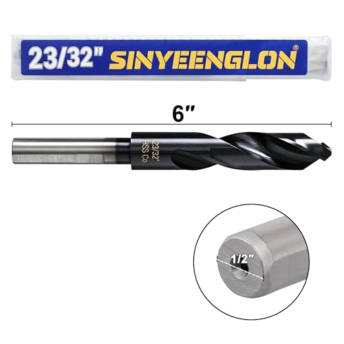 23/32 Drill Bit for Metal and Hardened Steel, M35 Cobalt 1/2 Inch Reduced Shank Industrial Grade Heavy Duty Drill Bit, with Index Storage Case - size: 23/32 in