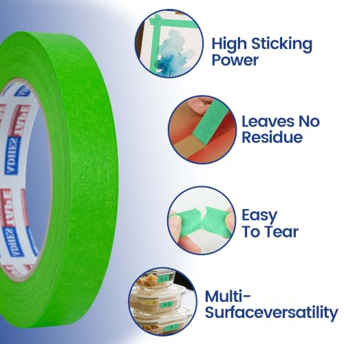 ADHES Green Masking Tape Painter Tape 18mm x 50m | 6Rolls x 0.7Inch x 55Yard,Clean Removal, No Residue, Multi-Surface,Ideal for Painting DIY Arts Crafts Labeling - size: 18mm x 50m
