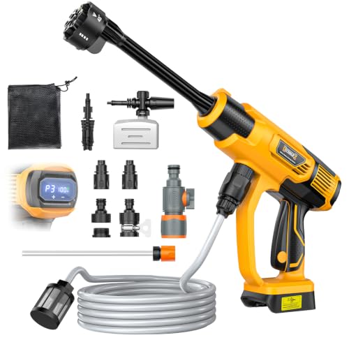DIYtoolifz Cleaning Tool Compatible with DeWalt 20V Battery, 2.2LBS, with 16.4ft Hose & 6-in-1 Nozzle + Attachment for Car, Patio, Fence (Battery not Included, Tool Only) - color: Yellow