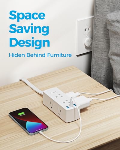2 Prong Flat Plug Power Strip, Olcorife 2 Prong to 3 Prong Outlet Adapter, 5 FT Flat Extension Cord with 6 Outlets 3 USB Ports(1 USB C), US to Japan Plug Adapter - size: 5 FT, style: 6AC(2 Prong Plug)