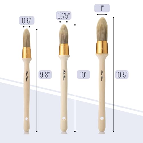 Bates- Trim Brush Set, 0.6”, 0.75” & 1”, Wooden Handle, Round Paint Brush - color: Wooden Handle, size: 5/8”, 3/4”, 1”