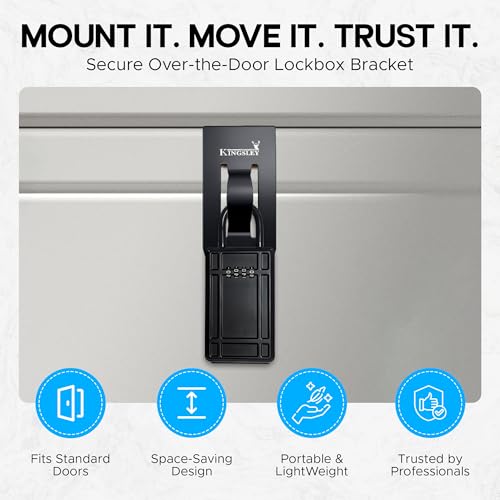 Kingsley KL-180 Over-The-Door Lockbox Bracket – Black Metal Key Lock Box Holder