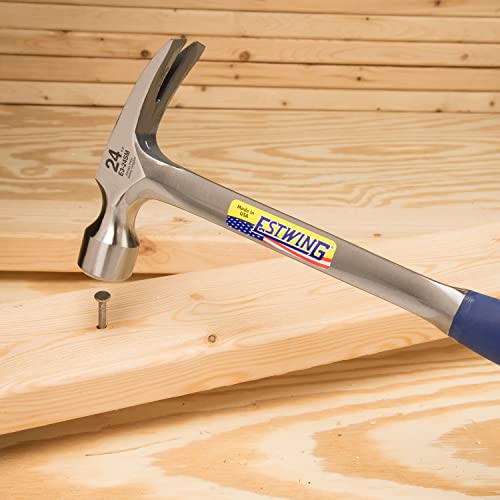 Estwing Framing Hammer - 24 oz Long Handle Straight Rip Claw with Milled Face & Shock Reduction Grip - E3-24SM - size: 24 oz, style: Milled Face