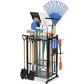 Sttoraboks Garden Tool Organizer Rack Up to 50 Tools, Heavy-Duty Steel Yard Tool Organizer for Garage Storage with 11 Hooks, Broom Holder & Garden Tool Rack for Shed, Patio, Outdoor Use, Black - style: Rack with hooks