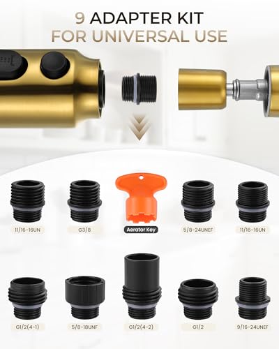 Pull Down Faucet Sprayer Head Replacement, Gold 3 Function Pull Out Spray Head Nozzle with 9 Adapters for Kitchen Sink Faucet, American Standard for Moen Kohler Delta G1/2 Male Connector - color: Gold
