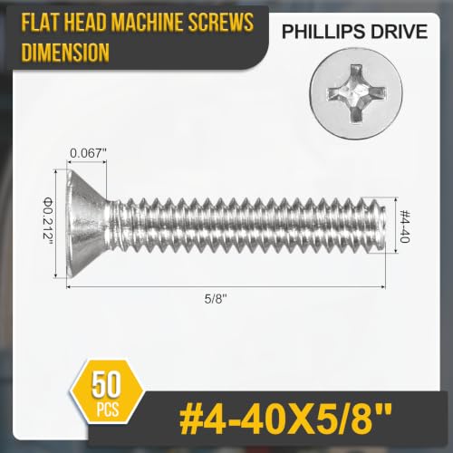 DTGN #4-40x5/8 Phillips Flat Head Machine Screw 304 Silver 50PCS - color: Silver, size: #4-40x5/8"