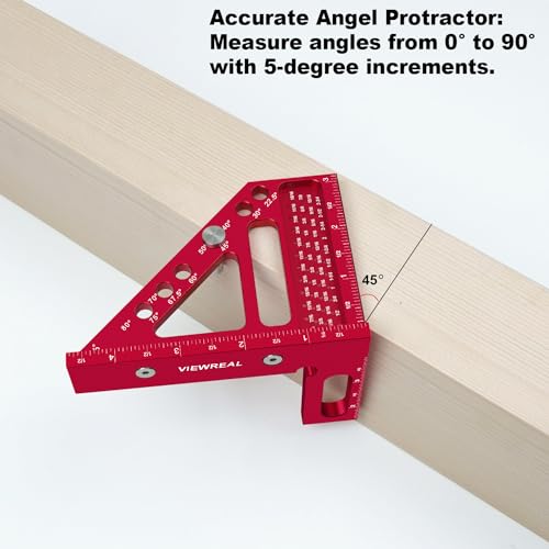 Premium Carpenter Square Hole Scribing Ruler Woodworking Square 22.5-90 Degree Measuring Ruler with Angle Pin,Versatile Multi Angle Square for Woodworking, Engineering, and Construction | Preset 22.5°, 30°, 45°, 60°, 67.5° and 75° guides, 1/4 in pin holes