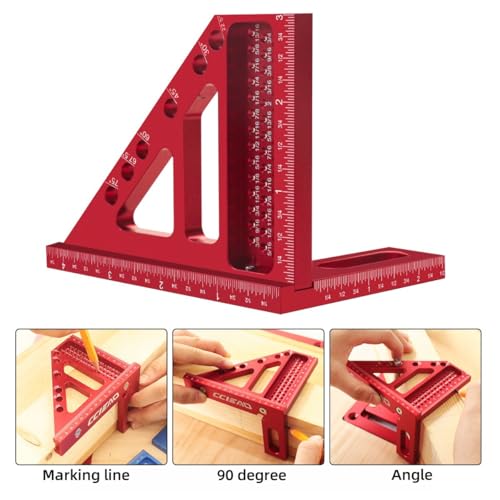 3D Multi-Angle Carpenter Square Scriber, 22.5-90 Degree Drawing Line Ruler with Pin, High Precision Woodworking Square Protractor for Carpenters,Construction,Craftsmen and DIY (Inch) - color: Inch