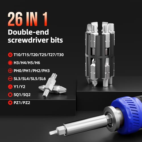 SHARDEN Multi ScrewDriver Set 26 in 1 All in One Adjustable Screw Driver - color: Blue, size: Extendable-NonRatchet