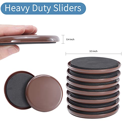 Furniture Sliders for Carpet,16 PCS Heavy Duty Furniture Moving Pads,3.5" Reusable Furniture Movers Sliders for Protect Carpet Surfaces, Move Heavy Furniture Easy and Quickly! - size: 16pcs 3.5" Brown